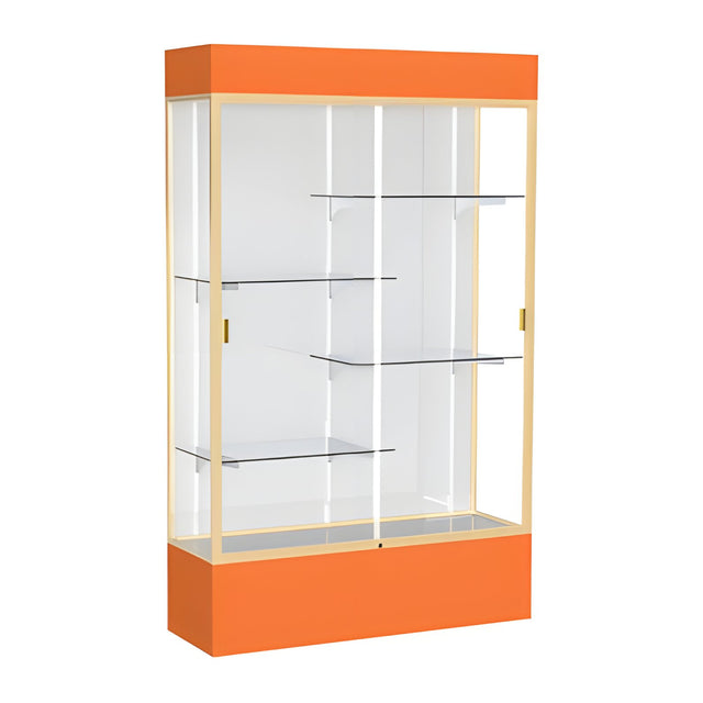 Spirit Orange Display Case (Lighted), White Laminate Back w/ Champagne aluminum frame finish, 80"H x 48"W x 16"D