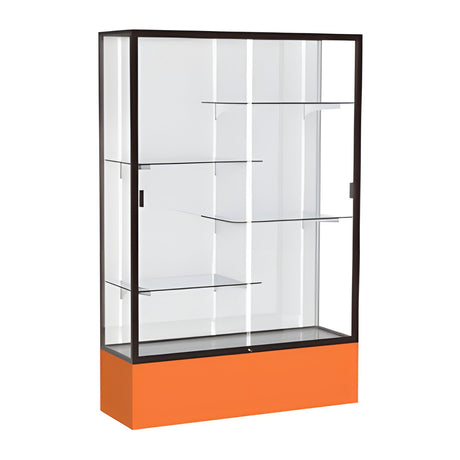 Spirit Orange Display Case (Unighted), White Laminate Back w/ Dark Bronze aluminum frame finish, 72"H x 48"W x 16"D