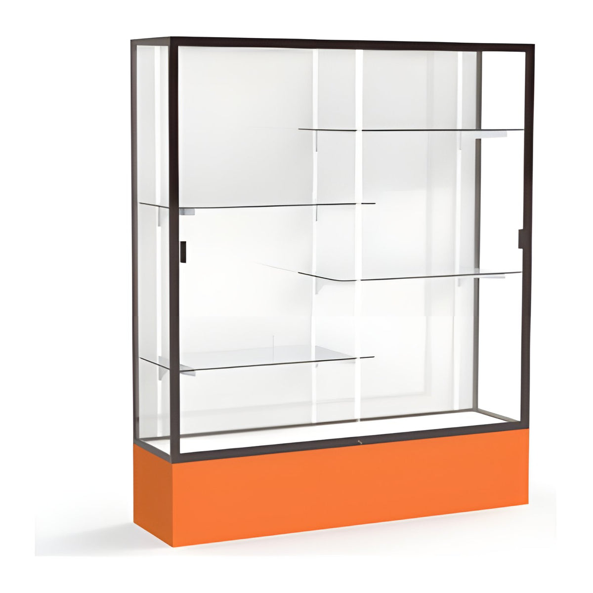 Spirit Orange Display Case (Unighted), White Laminate Back w/ Dark Bronze aluminum frame finish, 72"H x 60"W x 16"D