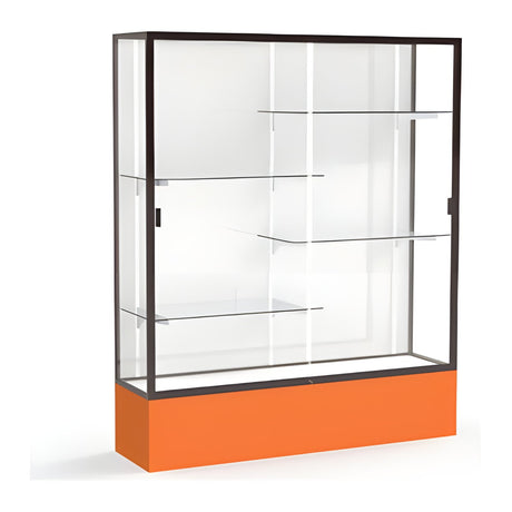 Spirit Orange Display Case (Unighted), White Laminate Back w/ Dark Bronze aluminum frame finish, 72"H x 60"W x 16"D