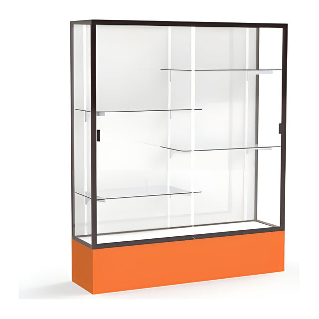 Spirit Orange Display Case (Unighted), White Laminate Back w/ Dark Bronze aluminum frame finish, 72"H x 60"W x 16"D