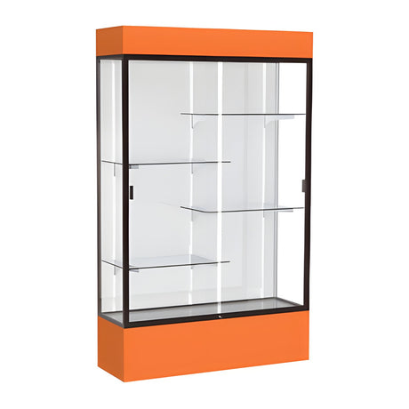 Spirit Orange Display Case (Lighted), White Laminate Back w/ Dark Bronze aluminum frame finish, 80"H x 48"W x 16"D