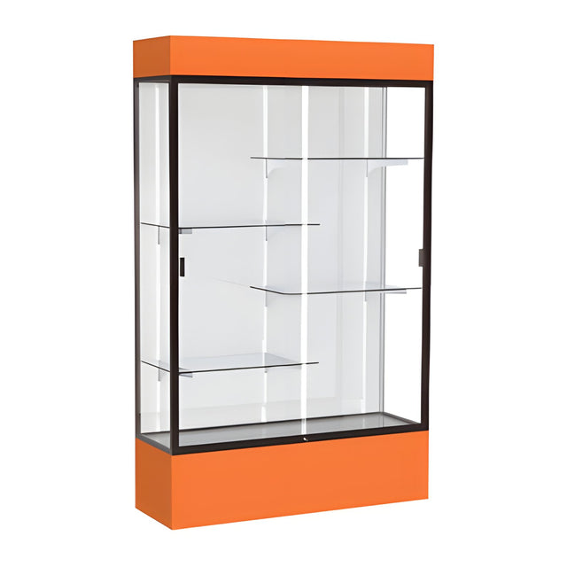 Spirit Orange Display Case (Lighted), White Laminate Back w/ Dark Bronze aluminum frame finish, 80"H x 48"W x 16"D