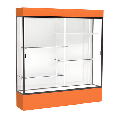 Spirit Orange Display Case (Lighted), White Laminate Back w/ Dark Bronze aluminum frame finish, 80"H x 72"W x 16"D