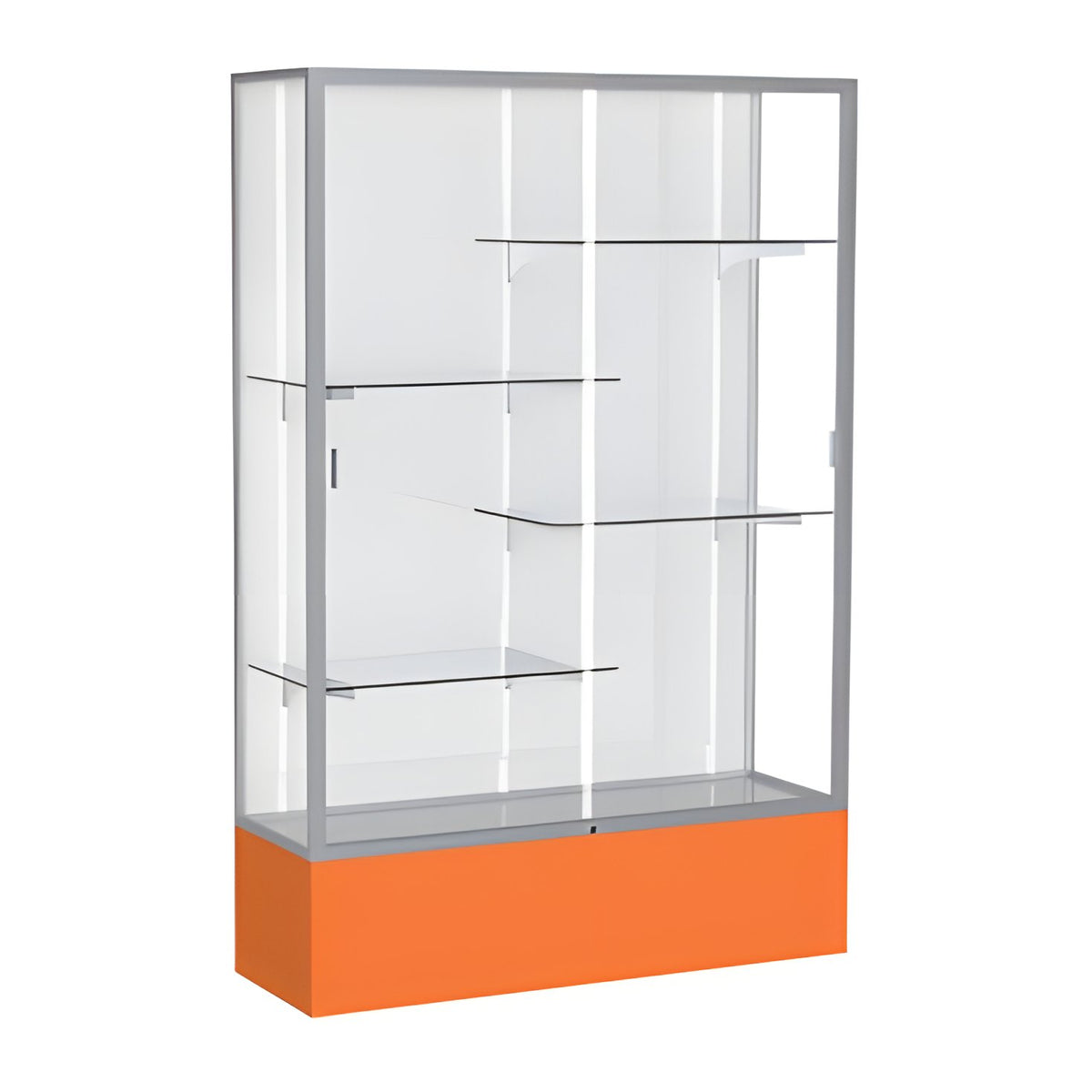 Spirit Orange Display Case (Unighted), White Laminate Back w/ Satin Natural aluminum frame finish, 72"H x 48"W x 16"D