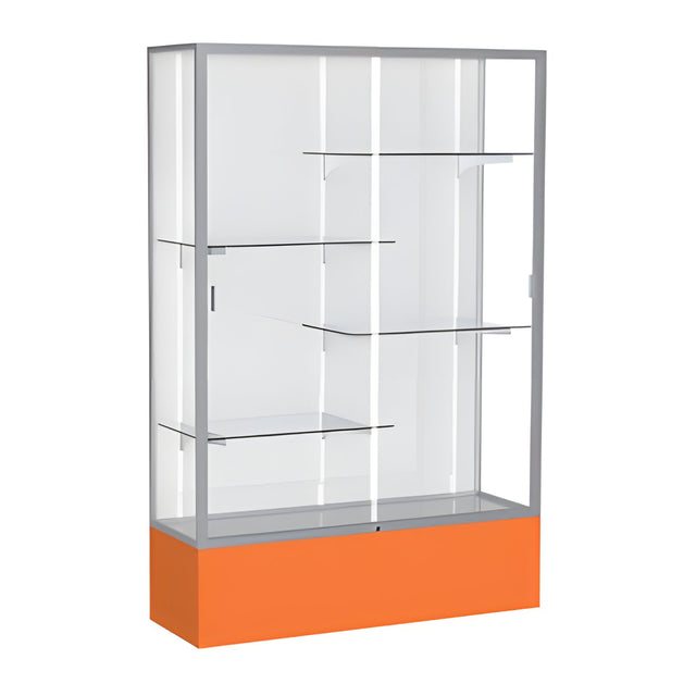 Spirit Orange Display Case (Unighted), White Laminate Back w/ Satin Natural aluminum frame finish, 72"H x 48"W x 16"D