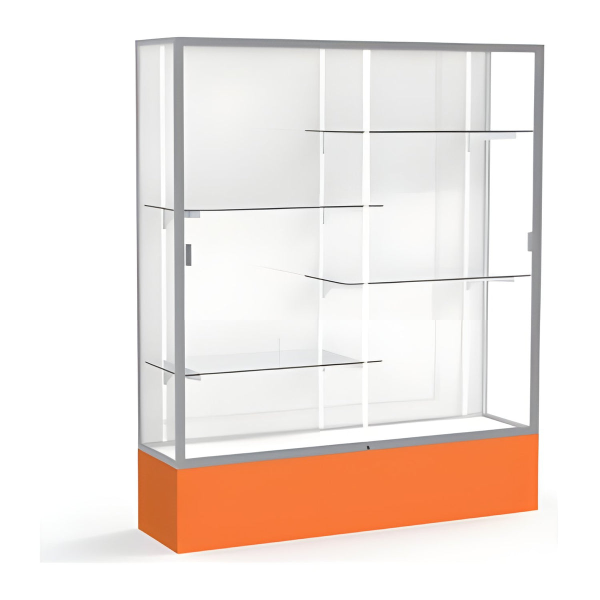 Spirit Orange Display Case (Unighted), White Laminate Back w/ Satin Natural aluminum frame finish, 72"H x 60"W x 16"D
