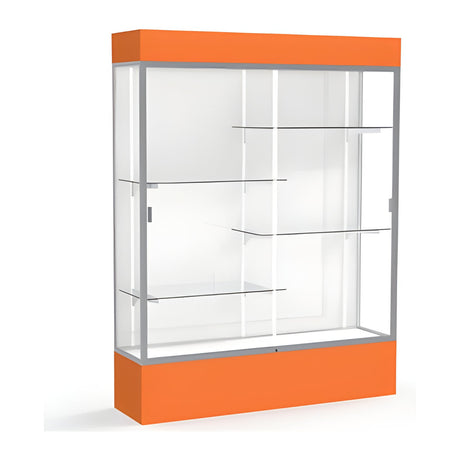 Spirit Orange Display Case (Lighted), White Laminate Back w/ Satin Natural aluminum frame finish, 80"H x 60"W x 16"D