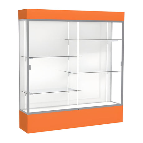 Spirit Orange Display Case (Lighted), White Laminate Back w/ Satin Natural aluminum frame finish, 80"H x 72"W x 16"D