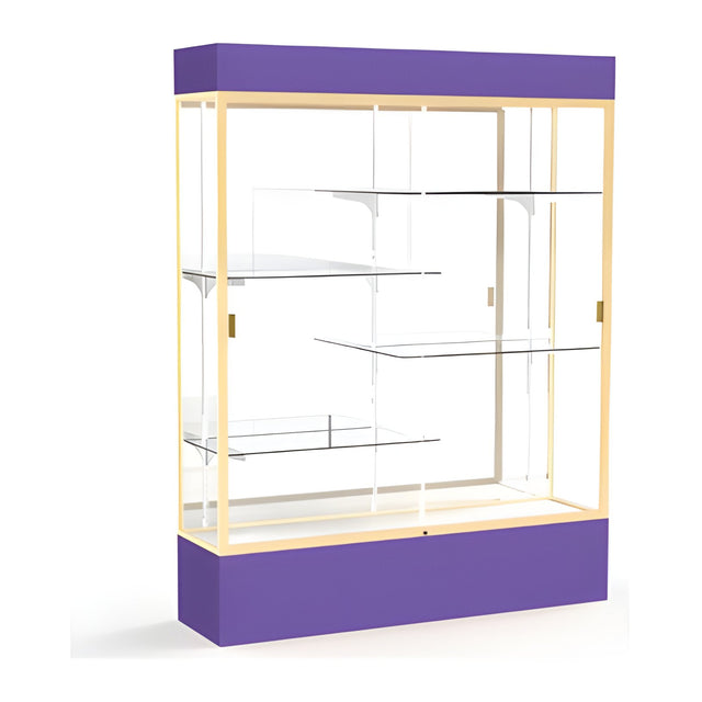 Spirit Purple Display Case (Lighted), Mirror Back w/ Champagne aluminum frame finish, 80"H x 60"W x 16"D