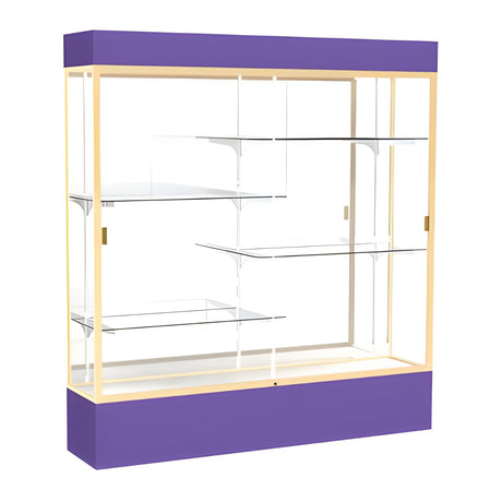 Spirit Purple Display Case (Lighted), Mirror Back w/ Champagne aluminum frame finish, 80"H x 72"W x 16"D