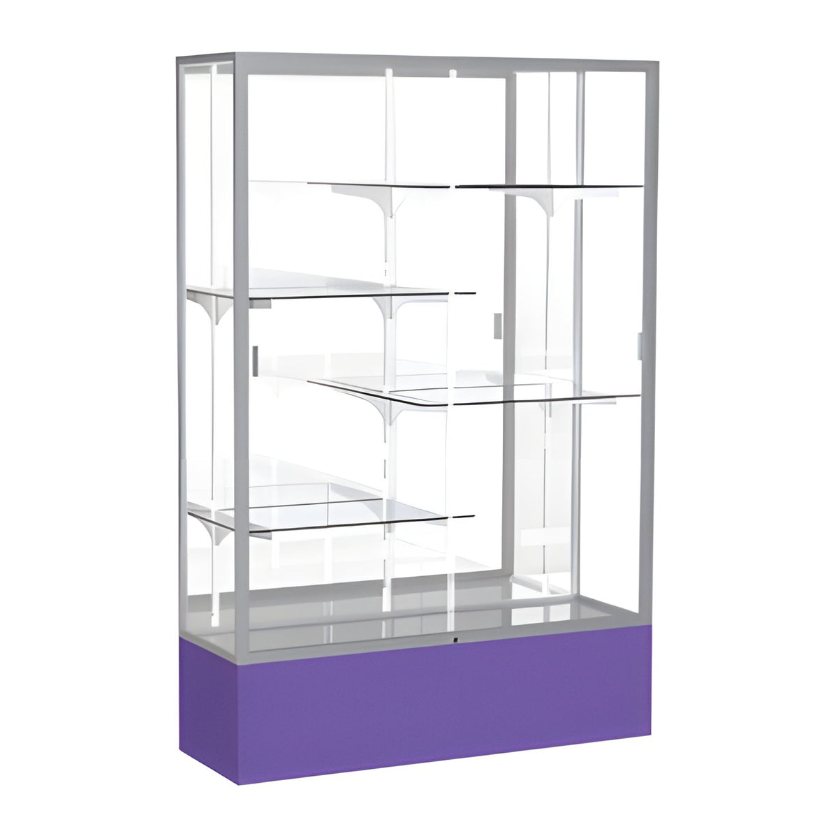 Spirit Purple Display Case (Unighted), Mirror Back w/ Satin Natural aluminum frame finish, 72"H x 48"W x 16"D