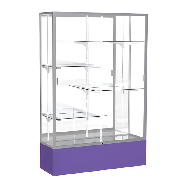 Spirit Purple Display Case (Unighted), Mirror Back w/ Satin Natural aluminum frame finish, 72"H x 48"W x 16"D