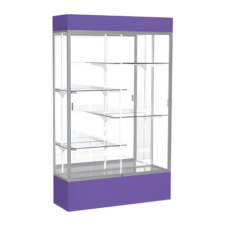 Spirit Purple Display Case (Lighted), Mirror Back w/ Satin Natural aluminum frame finish, 80"H x 48"W x 16"D
