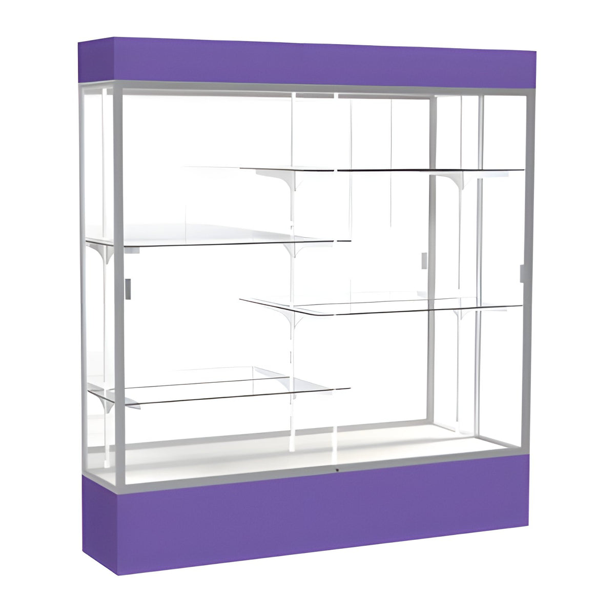 Spirit Purple Display Case (Lighted), Mirror Back w/ Satin Natural aluminum frame finish, 80"H x 72"W x 16"D