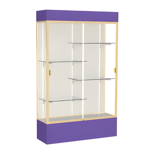 Spirit Purple Display Case (Lighted), Plaque Fabric Back w/ Champagne aluminum frame finish, 80"H x 48"W x 16"D