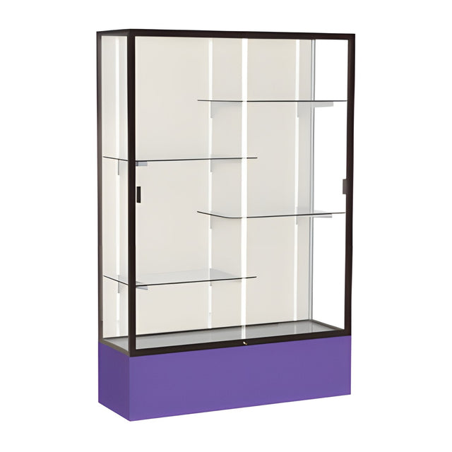 Spirit Purple Display Case (Unighted), Plaque Fabric Back w/ Dark Bronze aluminum frame finish, 72"H x 48"W x 16"D