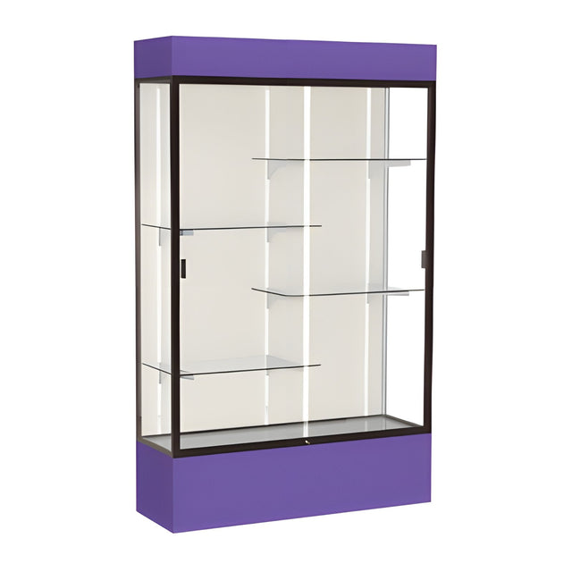 Spirit Purple Display Case (Lighted), Plaque Fabric Back w/ Dark Bronze aluminum frame finish, 80"H x 48"W x 16"D