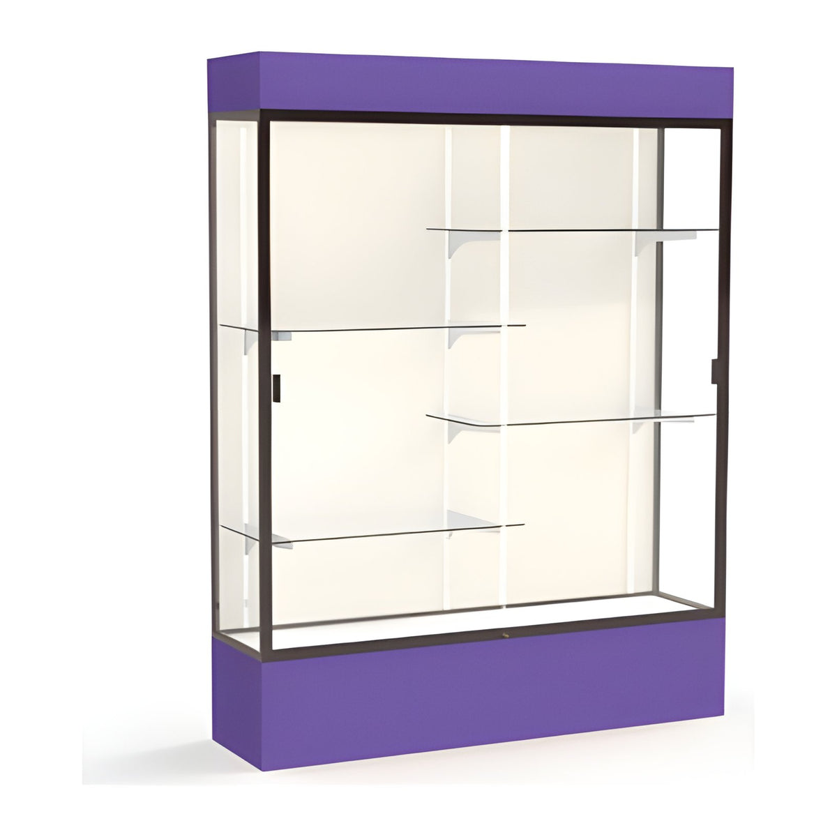 Spirit Purple Display Case (Lighted), Plaque Fabric Back w/ Dark Bronze aluminum frame finish, 80"H x 60"W x 16"D
