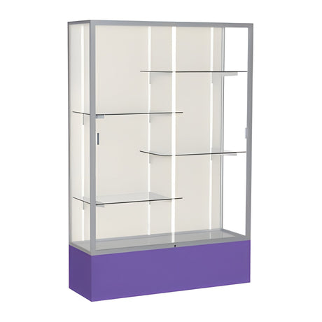 Spirit Purple Display Case (Unighted), Plaque Fabric Back w/ Satin Natural aluminum frame finish, 72"H x 48"W x 16"D