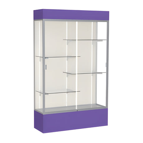 Spirit Purple Display Case (Lighted), Plaque Fabric Back w/ Satin Natural aluminum frame finish, 80"H x 48"W x 16"D