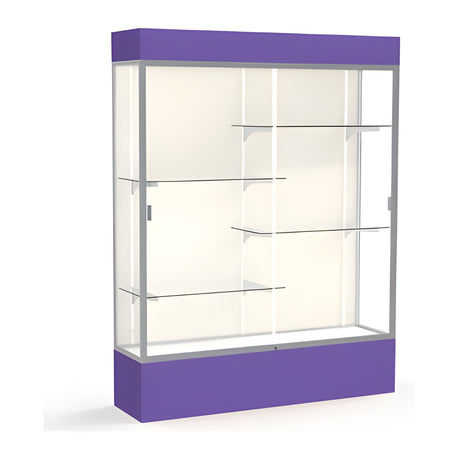 Spirit Purple Display Case (Lighted), Plaque Fabric Back w/ Satin Natural aluminum frame finish, 80"H x 60"W x 16"D