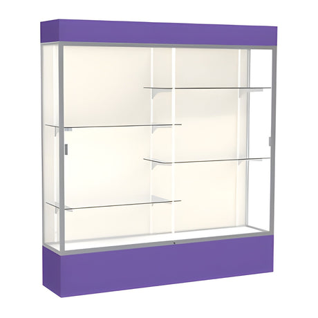 Spirit Purple Display Case (Lighted), Plaque Fabric Back w/ Satin Natural aluminum frame finish, 80"H x 72"W x 16"D