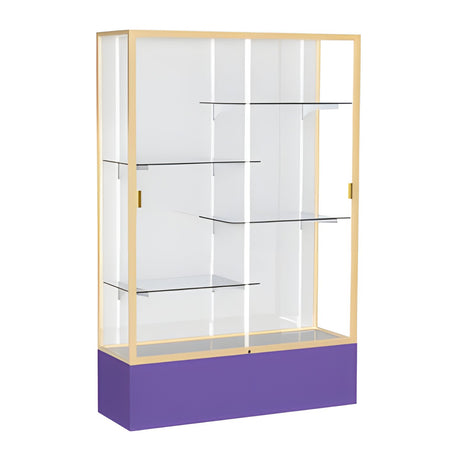 Spirit Purple Display Case (Unighted), White Laminate Back w/ Champagne aluminum frame finish, 72"H x 48"W x 16"D