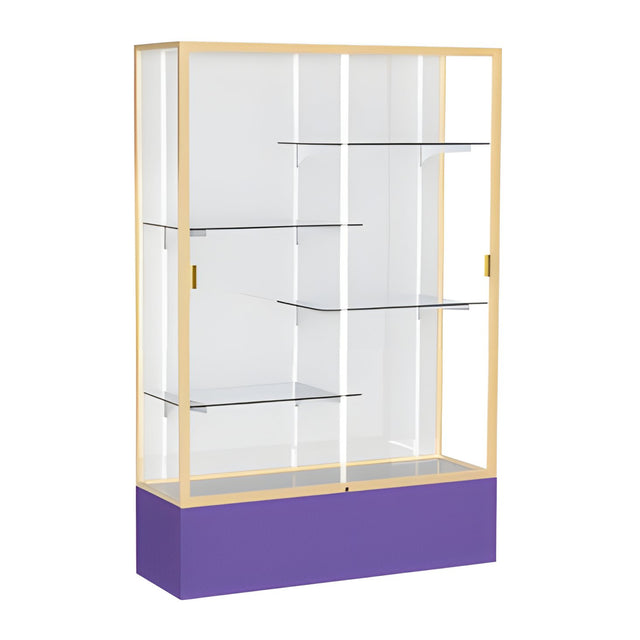 Spirit Purple Display Case (Unighted), White Laminate Back w/ Champagne aluminum frame finish, 72"H x 48"W x 16"D