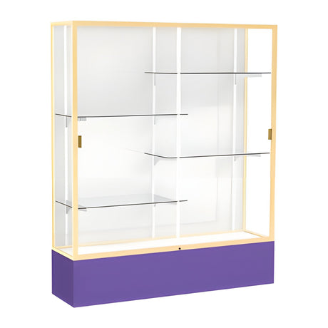Spirit Purple Display Case (Unighted), White Laminate Back w/ Champagne aluminum frame finish, 72"H x 60"W x 16"D