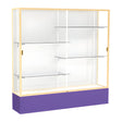 Spirit Purple Display Case (Unighted), White Laminate Back w/ Champagne aluminum frame finish, 72"H x 72"W x 16"D