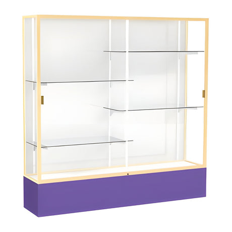 Spirit Purple Display Case (Unighted), White Laminate Back w/ Champagne aluminum frame finish, 72"H x 72"W x 16"D