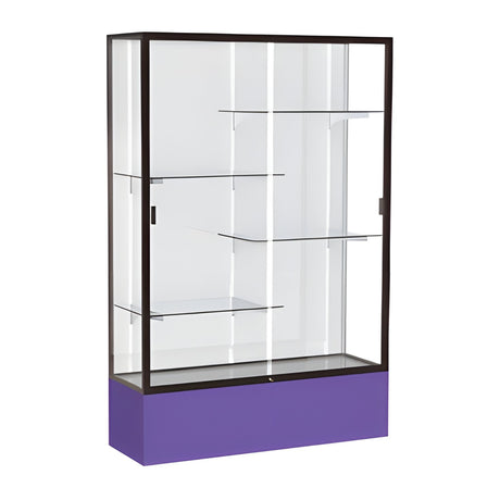 Spirit Purple Display Case (Unighted), White Laminate Back w/ Dark Bronze aluminum frame finish, 72"H x 48"W x 16"D