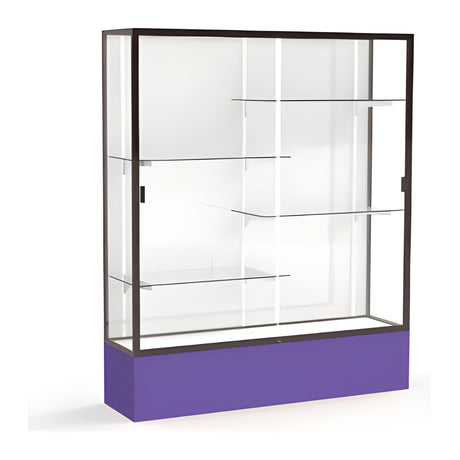 Spirit Purple Display Case (Unighted), White Laminate Back w/ Dark Bronze aluminum frame finish, 72"H x 60"W x 16"D