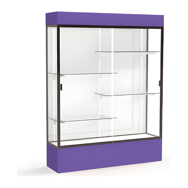 Spirit Purple Display Case (Lighted), White Laminate Back w/ Dark Bronze aluminum frame finish, 80"H x 60"W x 16"D