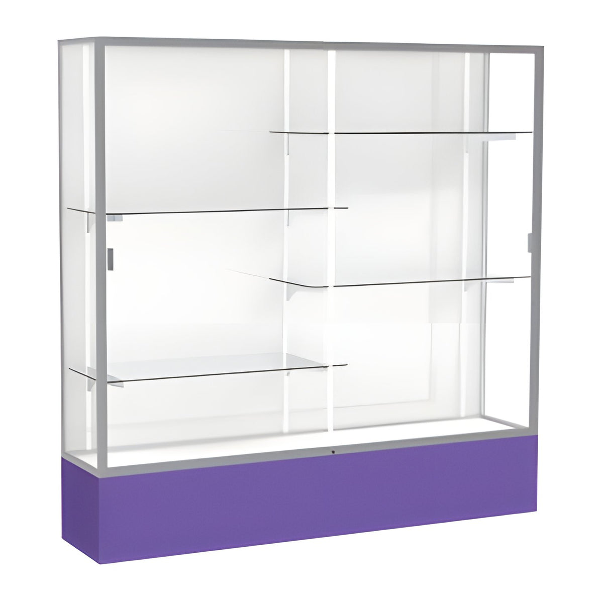 Spirit Purple Display Case (Unighted), White Laminate Back w/ Satin Natural aluminum frame finish, 72"H x 72"W x 16"D