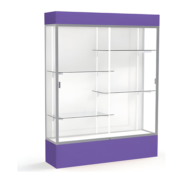 Spirit Purple Display Case (Lighted), White Laminate Back w/ Satin Natural aluminum frame finish, 80"H x 60"W x 16"D