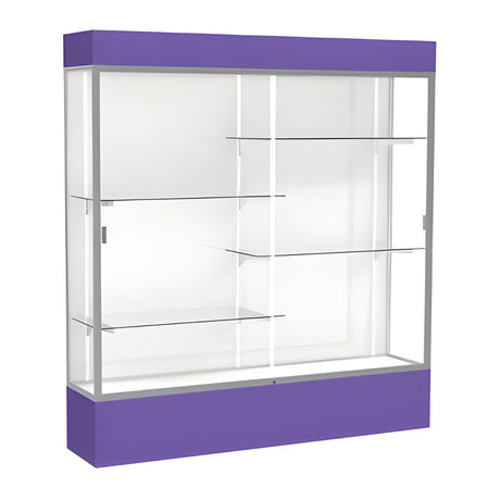 Spirit Purple Display Case (Lighted), White Laminate Back w/ Satin Natural aluminum frame finish, 80"H x 72"W x 16"D