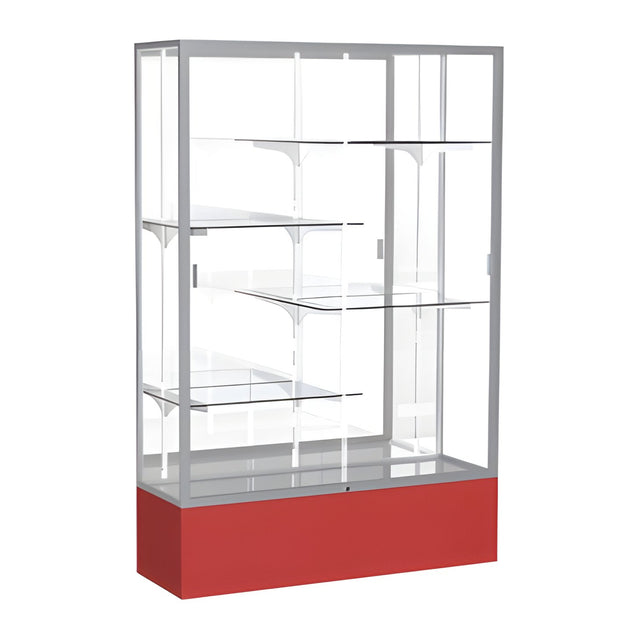 Spirit Red Display Case (Unighted), Mirror Back w/ Satin Natural aluminum frame finish, 72"H x 48"W x 16"D