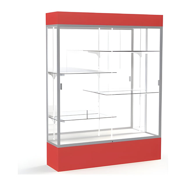Spirit Red Display Case (Lighted), Mirror Back w/ Satin Natural aluminum frame finish, 80"H x 60"W x 16"D