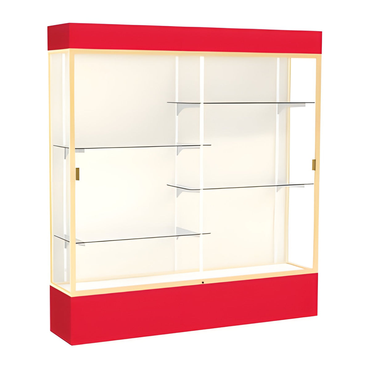 Spirit Red Display Case (Lighted), Plaque Fabric Back w/ Champagne aluminum frame finish, 80"H x 72"W x 16"D