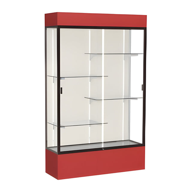 Spirit Red Display Case (Lighted), Plaque Fabric Back w/ Dark Bronze aluminum frame finish, 80"H x 48"W x 16"D