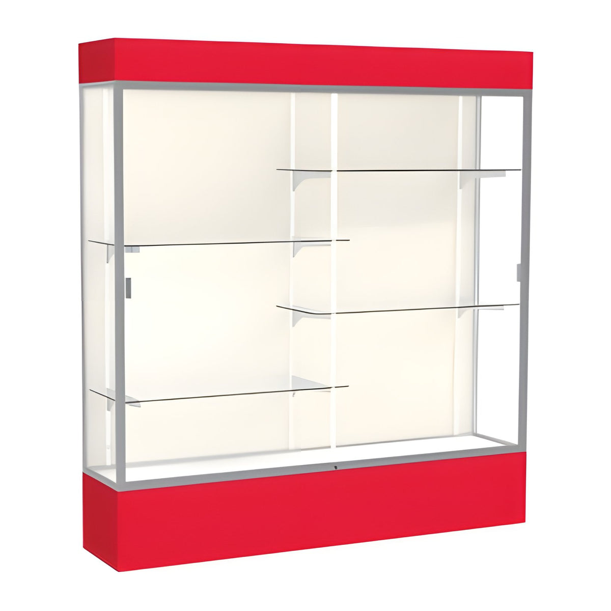 Spirit Red Display Case (Lighted), Plaque Fabric Back w/ Satin Natural aluminum frame finish, 80"H x 72"W x 16"D