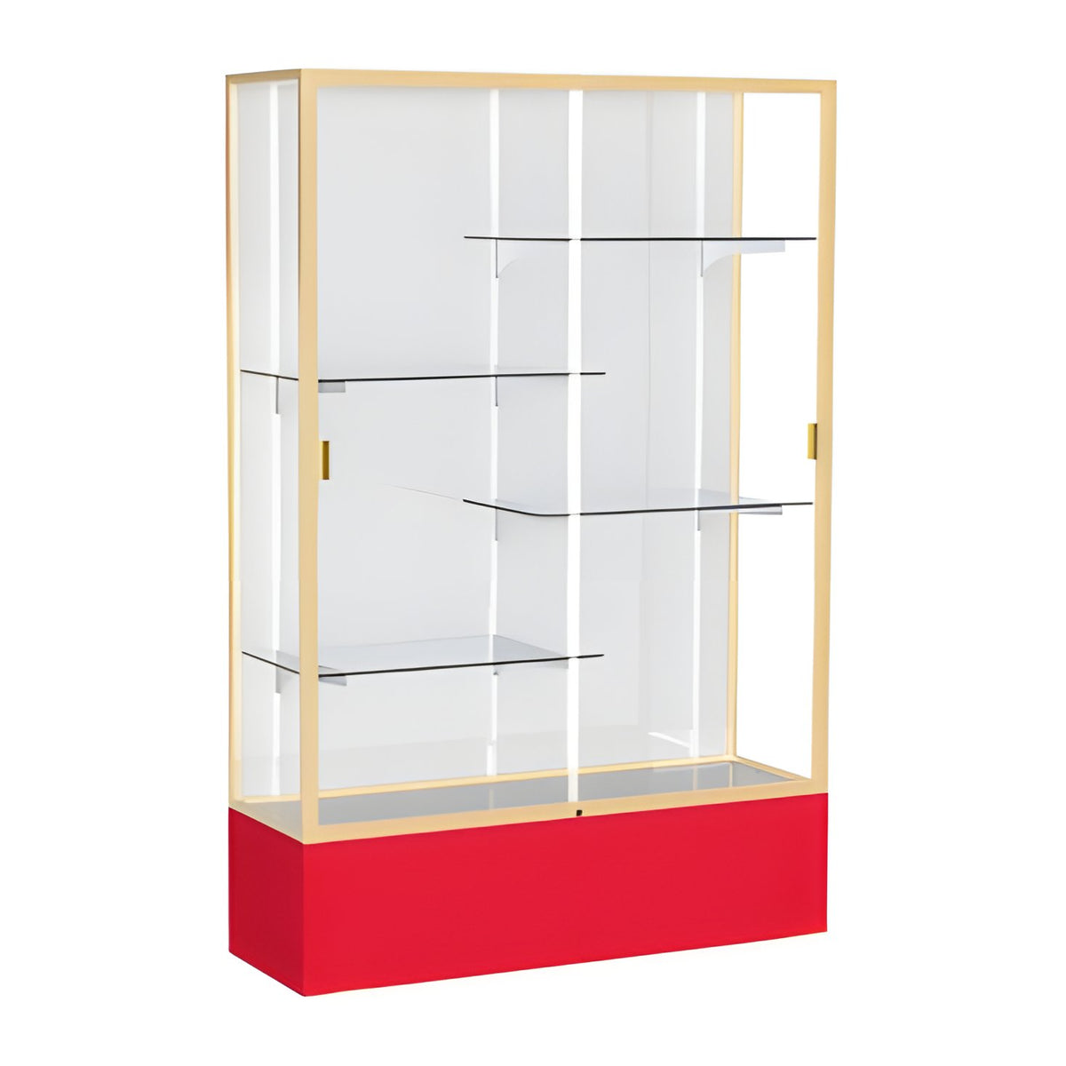 Spirit Red Display Case (Unighted), White Laminate Back w/ Champagne aluminum frame finish, 72"H x 48"W x 16"D