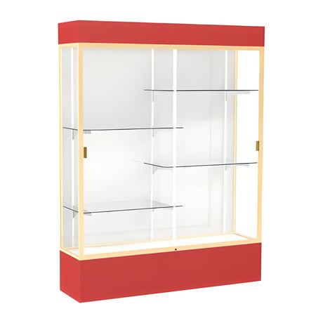Spirit Red Display Case (Lighted), White Laminate Back w/ Champagne aluminum frame finish, 80"H x 60"W x 16"D