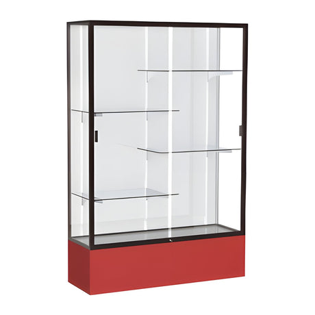 Spirit Red Display Case (Unighted), White Laminate Back w/ Dark Bronze aluminum frame finish, 72"H x 48"W x 16"D