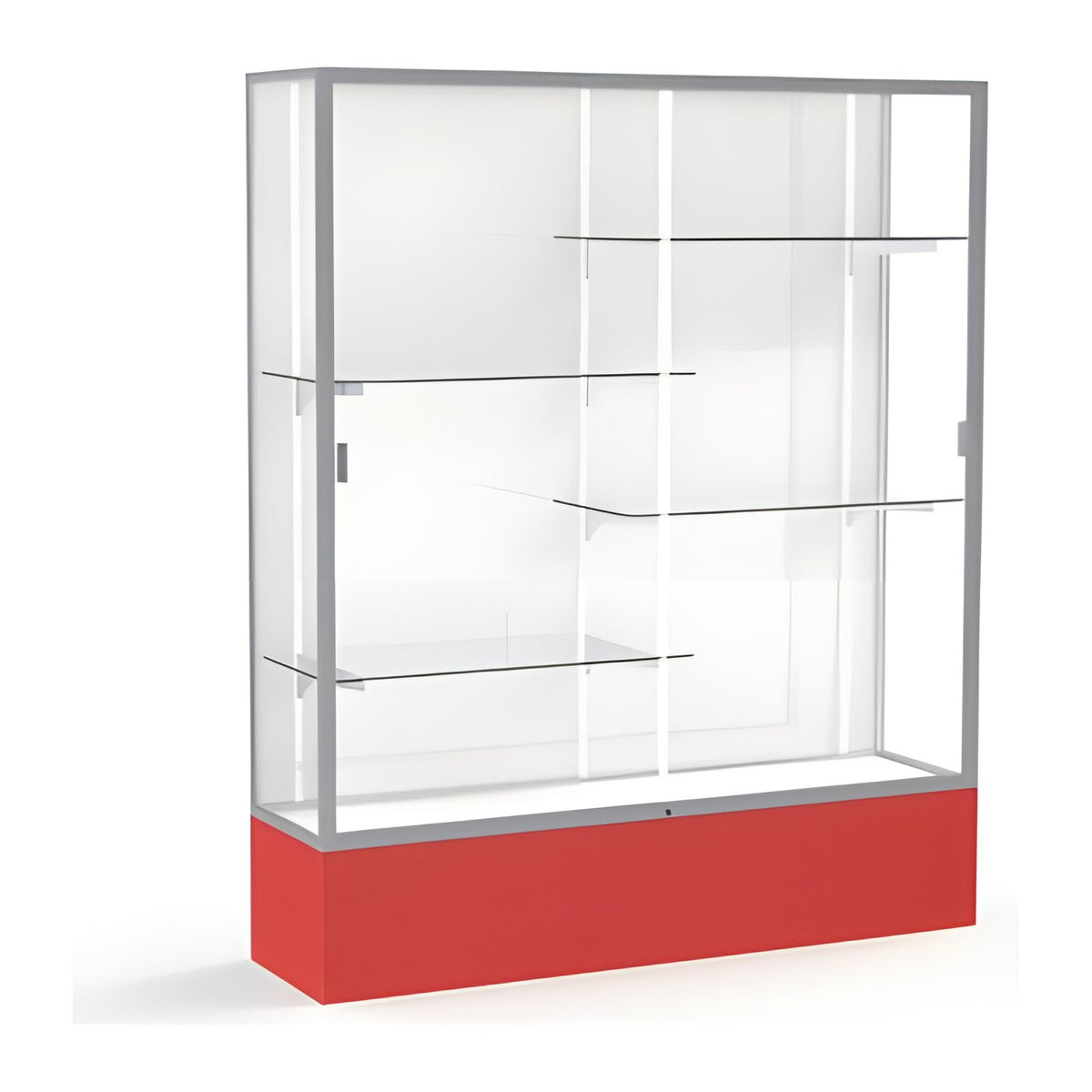 Spirit Red Display Case (Unighted), White Laminate Back w/ Satin Natural aluminum frame finish, 72"H x 60"W x 16"D