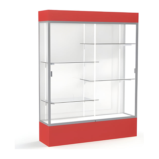 Spirit Red Display Case (Lighted), White Laminate Back w/ Satin Natural aluminum frame finish, 80"H x 60"W x 16"D