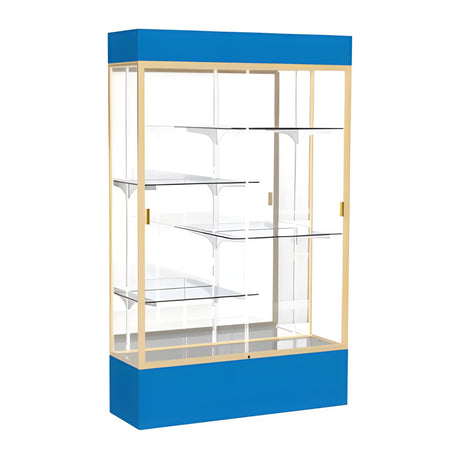 Spirit Royal Blue Display Case (Lighted), Mirror Back w/ Champagne aluminum frame finish, 80"H x 48"W x 16"D