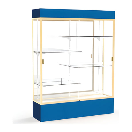 Spirit Royal Blue Display Case (Lighted), Mirror Back w/ Champagne aluminum frame finish, 80"H x 60"W x 16"D